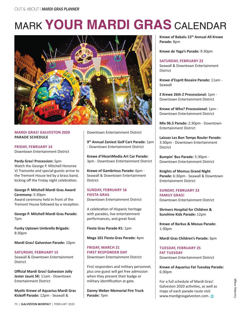 2020 Mardi Gras Parade Schedule from Galveston Monthly Magazine